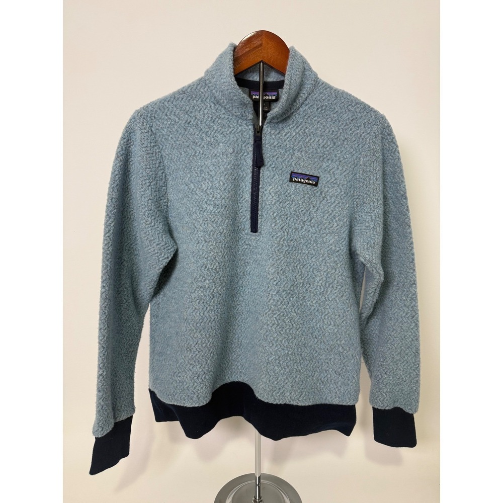 Patagonia Sweater Women's Small Wool‎ Blend Woolyester Quarter Zip Blue Gorpcore